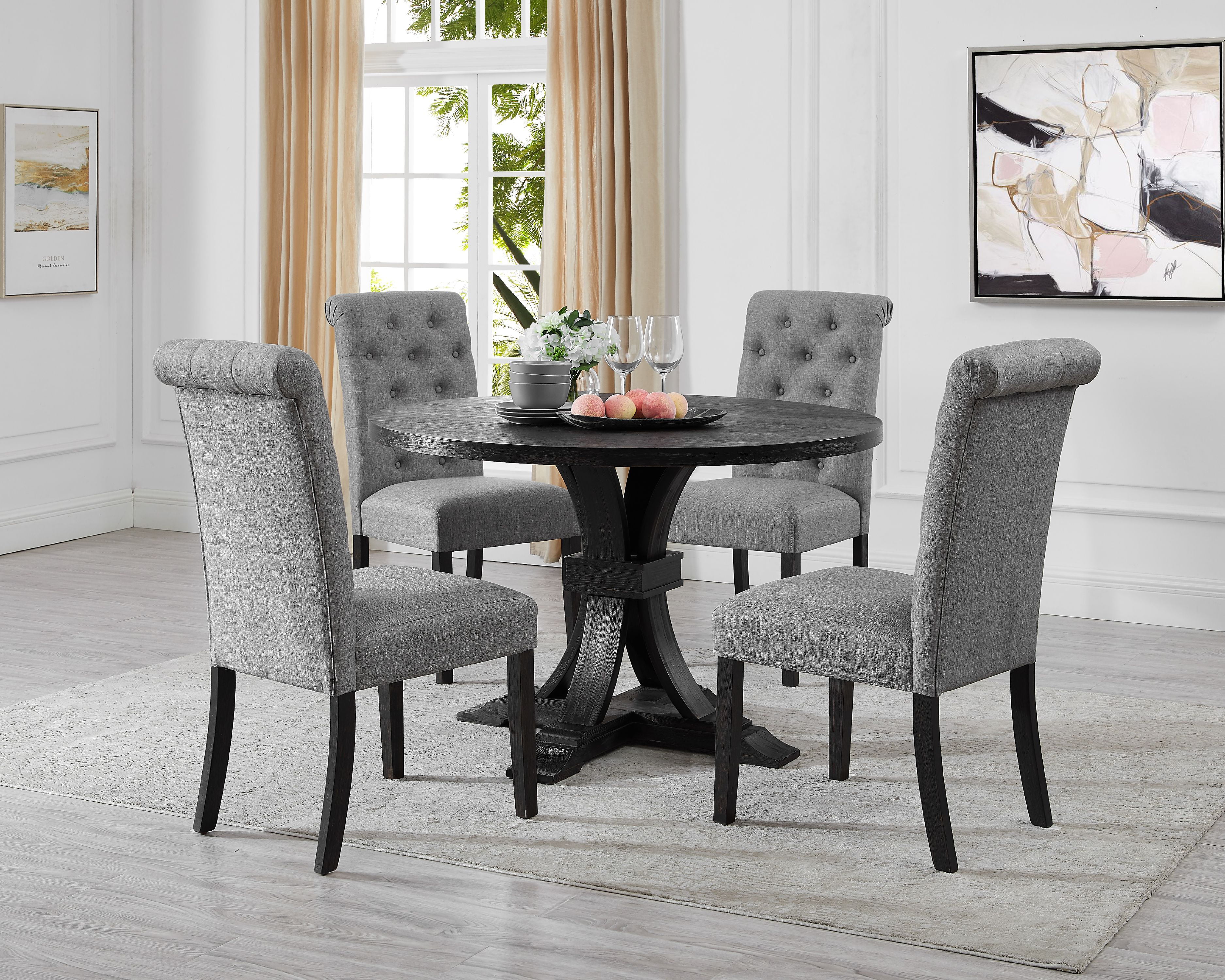 Siena Distressed Black Finish 5 Piece, Off White Distressed Round Dining Table