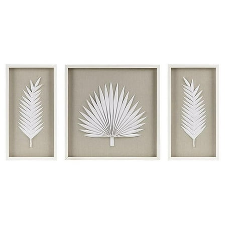 Pemberly Row 3-piece Palm Rice Paper Framed Shadow Box in Off White