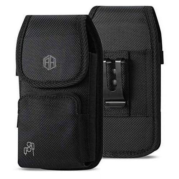 Military Grade Premium Case w/ Storage Pocket, Compatible w/iPhone Xs Max XR iPhone 8 Plus,7 Plus,6s Plus, OnePlus 6T Rugged Canvas Pouch Holster Carrying Bag Fits Phone with Battery Case and Defender