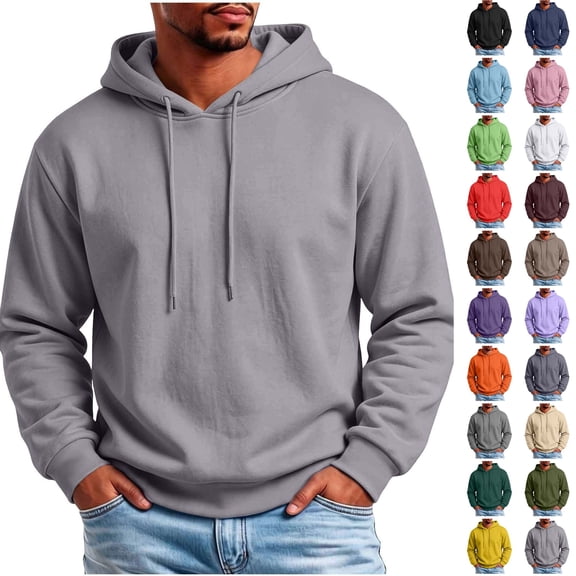 Husipze Hoodies for Men Workout Casual Fashion Hooded Sweatshirt Solid Fall Winter Long Sleeve Pullover Silver S