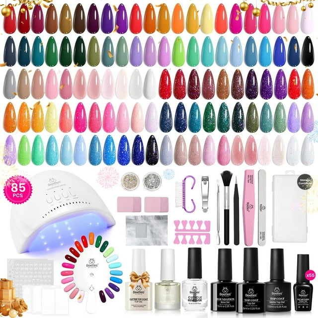 Kit de esmaltes de uñas en gel Beetles, 85 unidades con luz UV, 55 colores