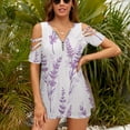 thumbnail image 3 of Lavender Floral Purple Womens Summer V Neck Zipper Top Short Sleeve T Shirt Off Shoulder Top Casual Classy Loose Shirts, 3 of 7