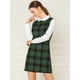 thumbnail image 3 of Vestido de cuadros de manga larga con cuello Peter Pan en contraste para mujer Verde XS, 3 of 6