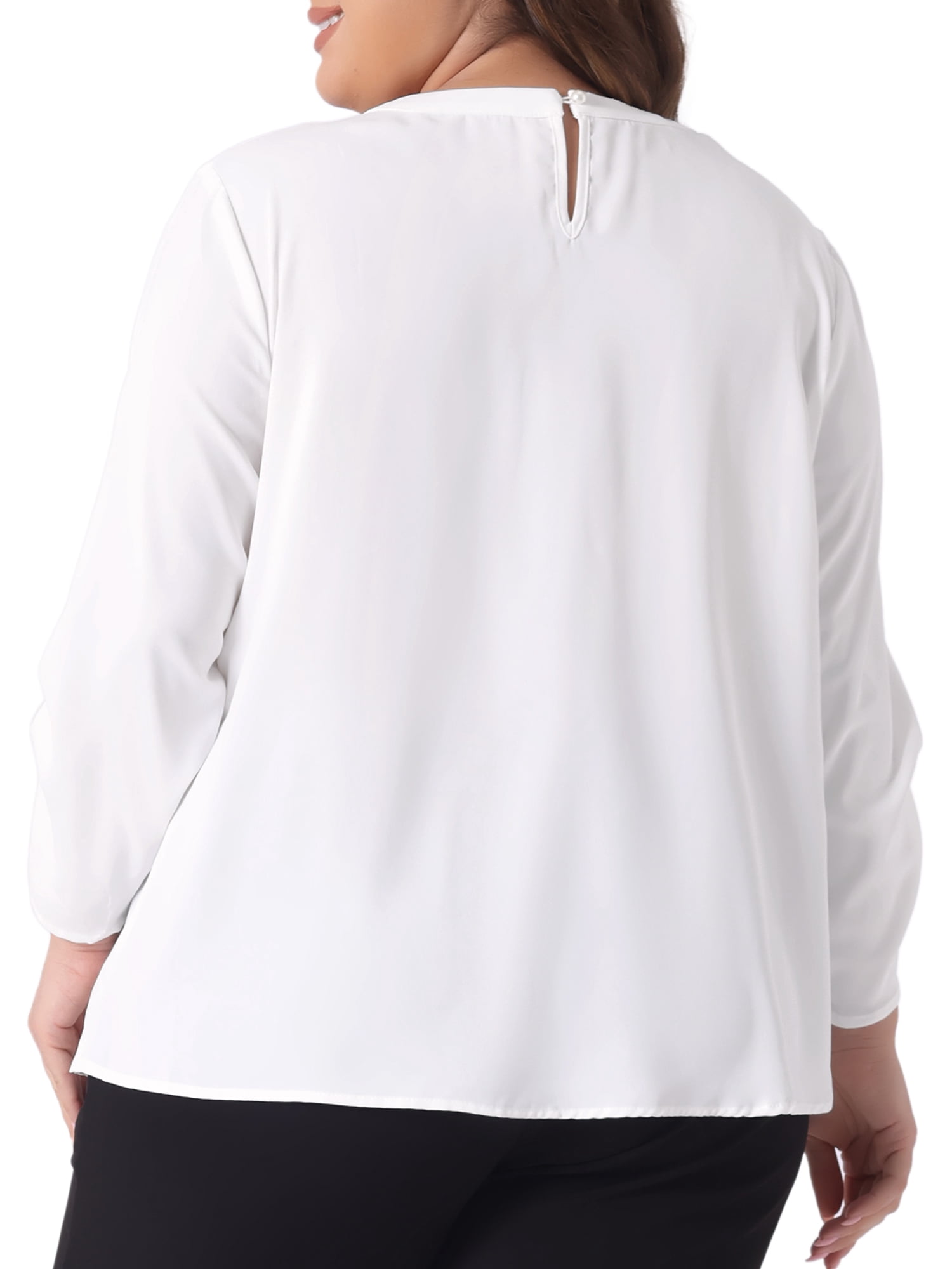 DARING DIVA Women' Plus Size Pleated Crew Neck Keyhole Tops 2X White