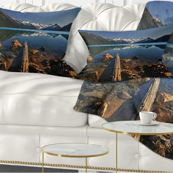 Designart Large Logs in Mountain Lake - Landscape Printed Throw Pillow - 12x20