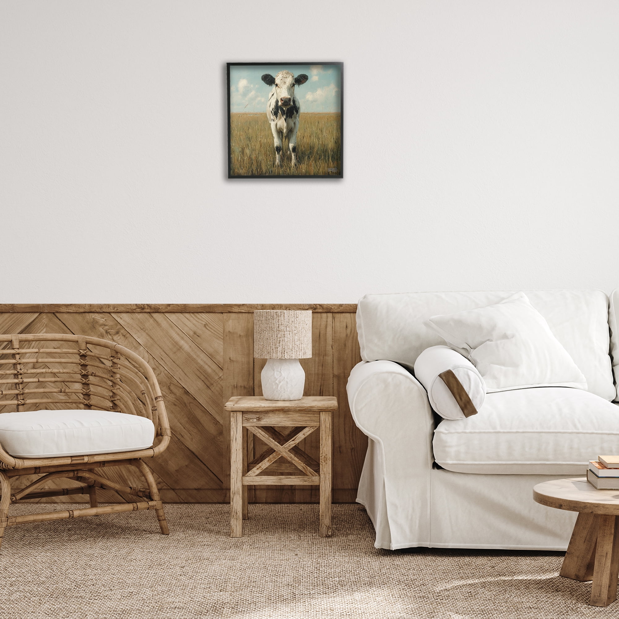 Stupell Industries Cow in Verdant Field Animals & Insects Painting Black Framed Art Print Wall Art, 17 x 17