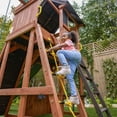 KidKraft Raptor Trail Wooden Outdoor Swing Set with Wavy Slide and Rock