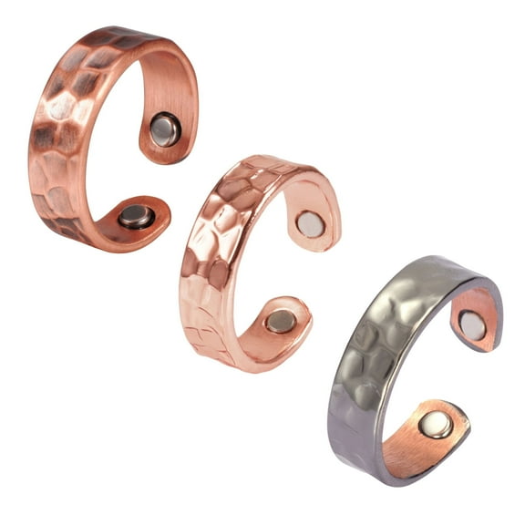 Vagzen Magnetic Pure Copper Open Cuff Ring for Women, Jewelry Gift Adjustable, Set of 3