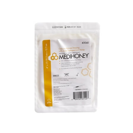 Honey Impregnated Wound Dressing MEDIHONEY Rectangle 4 X 5 Inch Sterile, 1/Each | 31045