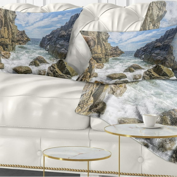 Designart 12" x 20" Blue Polyester Throw Pillow