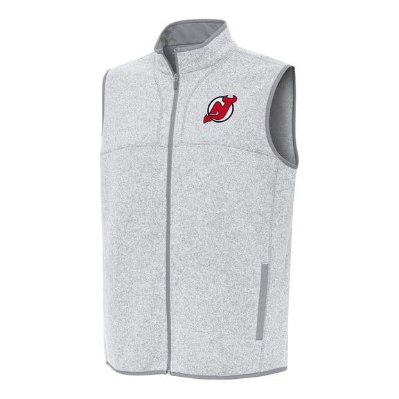 Men's Antigua Heather Gray New Jersey Devils Fortune Full-Zip Vest
