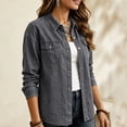 thumbnail image 5 of Women's Denim Shirt Jacket Sevevn Classic Button Down Long Sleeve Chest Pockets Relaxed Loose Fit Casual Jean Shacket Coat for Daily Outings Wear, 5 of 8