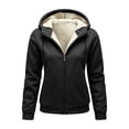 thumbnail image 4 of felwors Long Sleeve Sherpa-Lined Zip-Up Hoodie with Balloon Sleeves Oversized Fleece Sweatshirt for Women Winter Warm Casual Black for Size S, 4 of 6