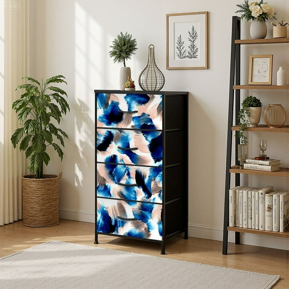 4 Drawer Vertical Storage Dresser Abstract brush strokes watercolor patterns banners posters fabric with Wood Top Fabric Pull Drawers