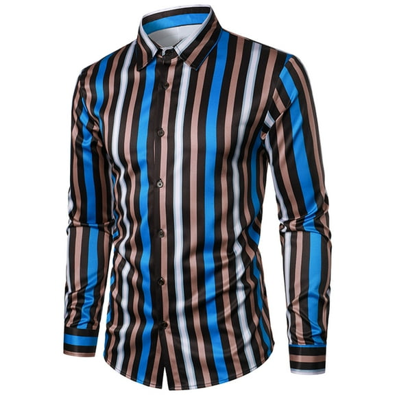 cllios Stripe Party Dress Shirt Men Casual Button Down Shirts Regular Fit Long Sleeve Wedding Nightclub Shirt