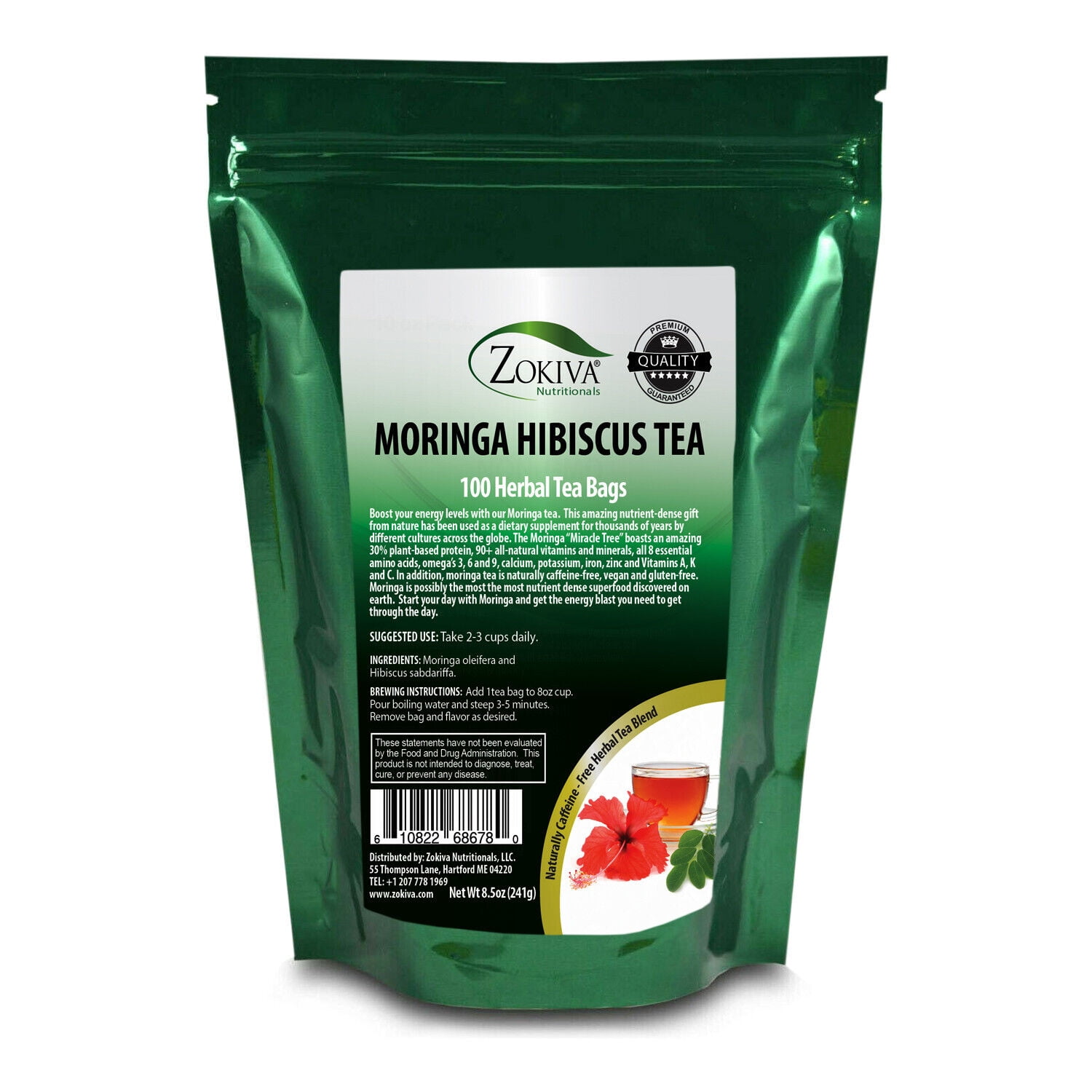 Moringa Hibiscus Tea Bags Mega Pack (100) Naturally CaffeineFree