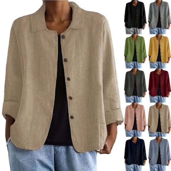 Sheghy Tops for Women Women's Loose and and Linen Shirt with Long Sleeves Turndown Collar Top/shirt Black S