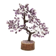 HARMONIZE Amethyst Silver Wire Stone Tree- Bonsai Feng Shui Gemstone Decorative Tree With Amethyst tree with wooden base