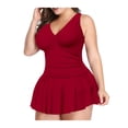thumbnail image 2 of Franhais Women's Plus Size Bikini Sets Sleeveless V Neck Solid/Print Vest + Solid Color Shorts, 2 of 4