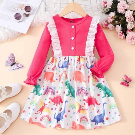 

Tejiojio Girls and Toddlers Soft Cotton Clearance Spring Autumn Toddler Baby Girl Flower Mesh Bowknot Long Sleeve Dress Princess Dress