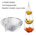 thumbnail image 3 of 3-Tier Foldable Metal Hanging Basket - 29-Inch Rustproof Kitchen Storage Organizer for Fruits, Vegetables - Space-Saving Design for Home, Store, Supermarket, 3 of 13