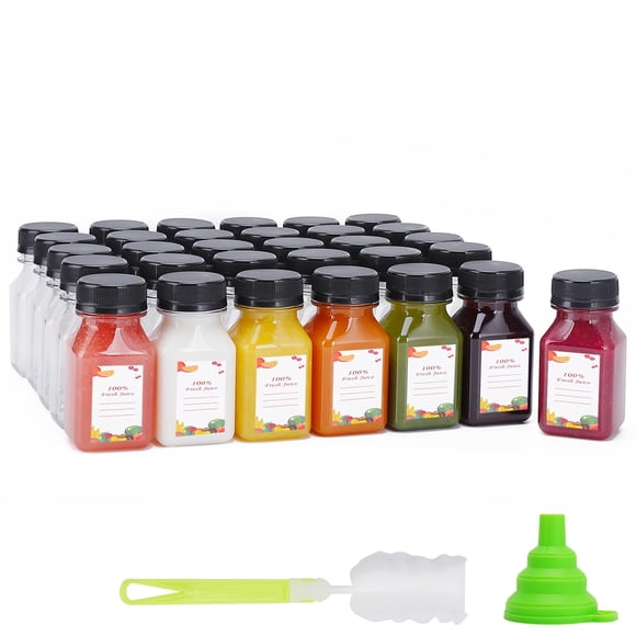 Botellas de plástico para zumo OBKJJ, 150 unidades, 120 ml, con tapas y cepillos