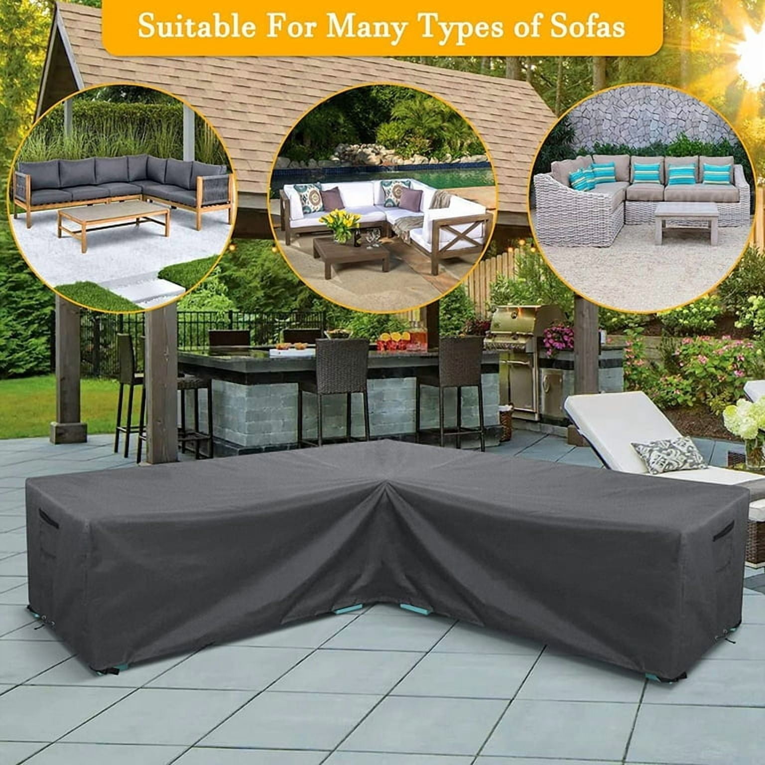 STARTWO Patio V-Shaped Furniture Sectional Sofa Cover Thickened 600D Heavy Duty Waterproof Outdoor Cover