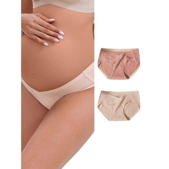 INSPIRE CHIC Women's Mid-Waisted Tummy Support Maternity Briefs Hi-Cut Seamless Comfortable Underwears 3 Packs M 1 Pink 1 Beige 1 Apricot