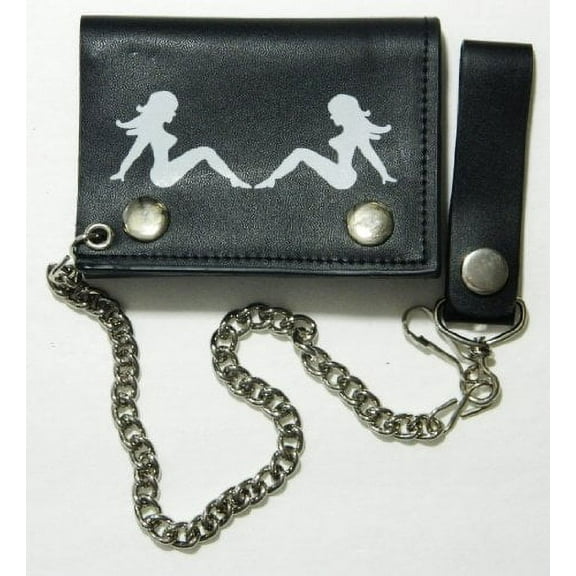 Twin Trucker Woman Design Biker Chain Leather Wallet Tri Fold