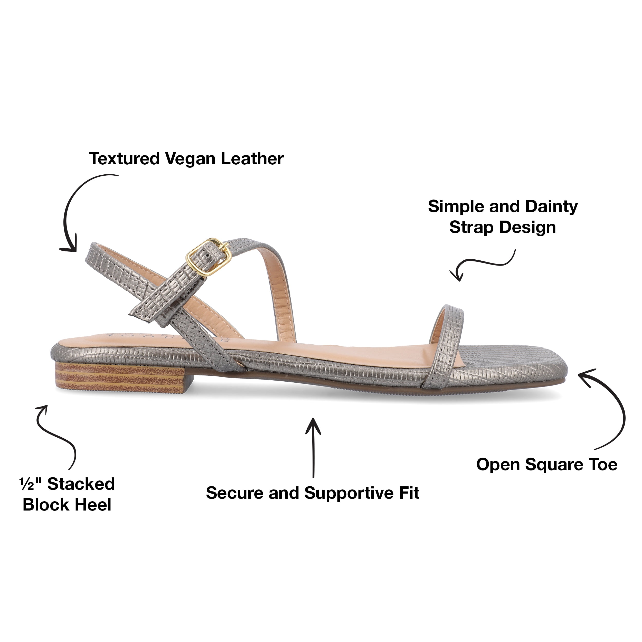 Journee Collection Womens Crishell Textured Material Sling Back Stacked Heel Sandals