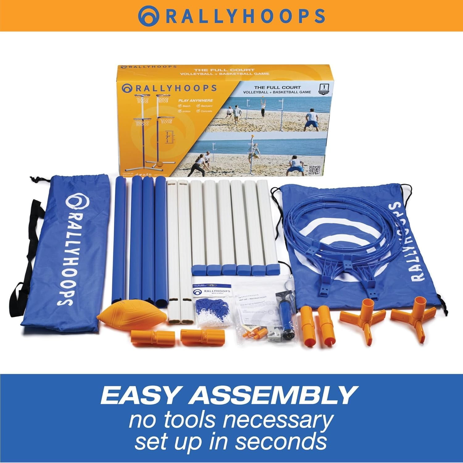 RallyHoops 7 ft - World's First Sports Game to Mash Volleyball & Basketball - Setup in Seconds - Easy to Learn - Fun to Play for All Ages