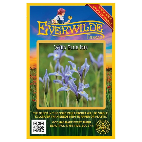 Everwilde Farms 100 Wild Blue Iris Flower Seeds, Resealable Mylar Packaging