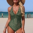 thumbnail image 2 of BOBOGOJP Women Sexy One Piece Swimsuit V Neck Tummy Control Bathing Suits Hollow Monikini Swimwear Amry Green for Size S, 2 of 7