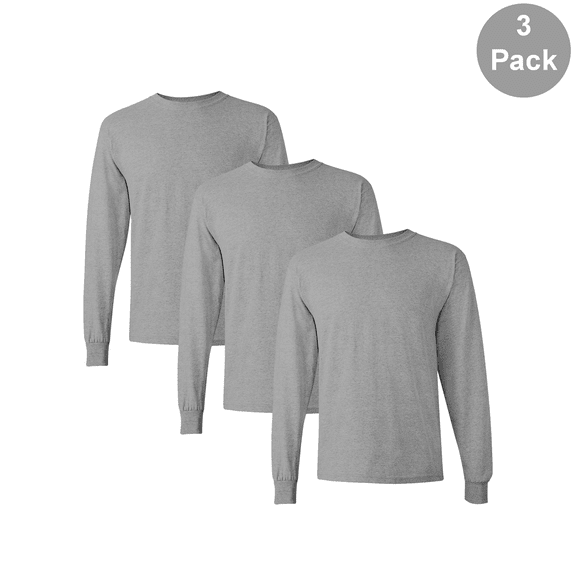 Gildan Men Heavy Cotton Long Sleeve T-Shirt, Crew Neck Comfortable Sport Grey bulk Tee, S, 3 Pack