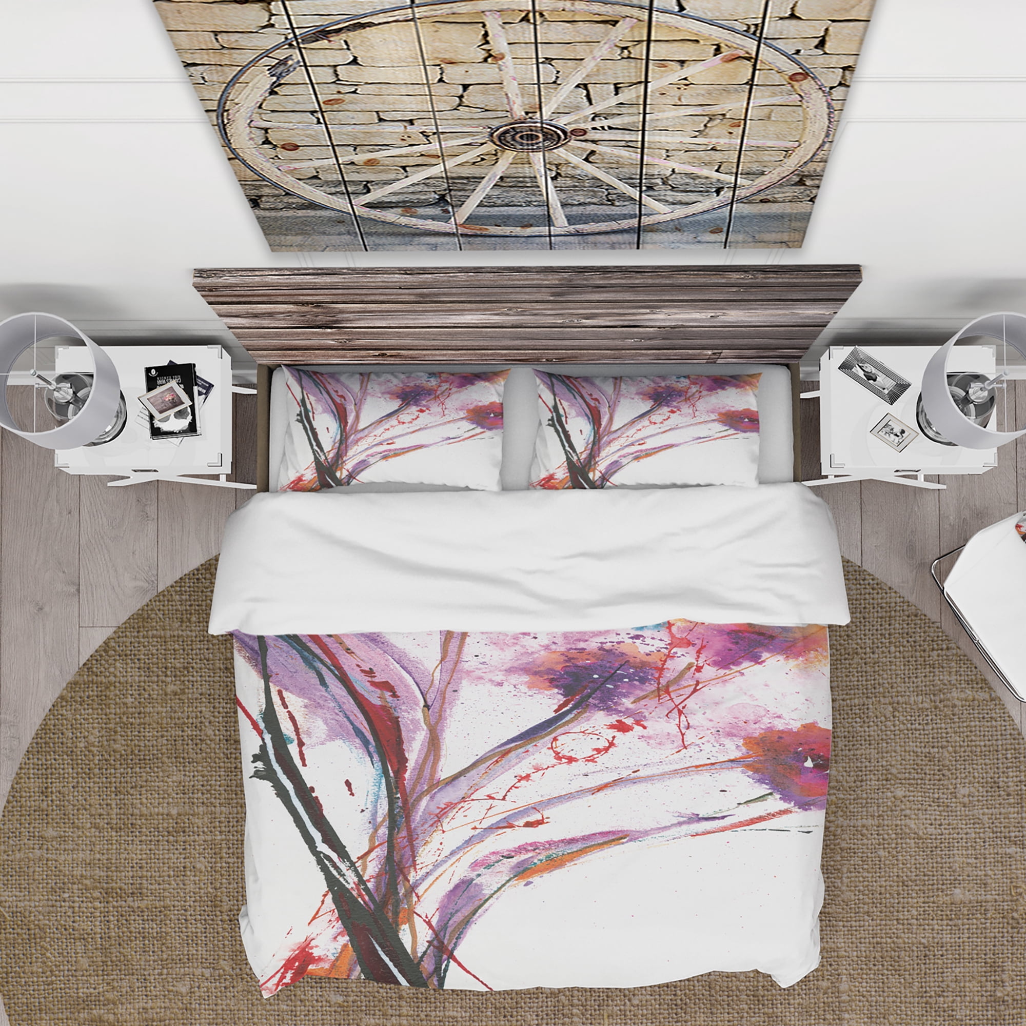 Designart 'Abstract Purple Flowers' Cottage Duvet Cover Set