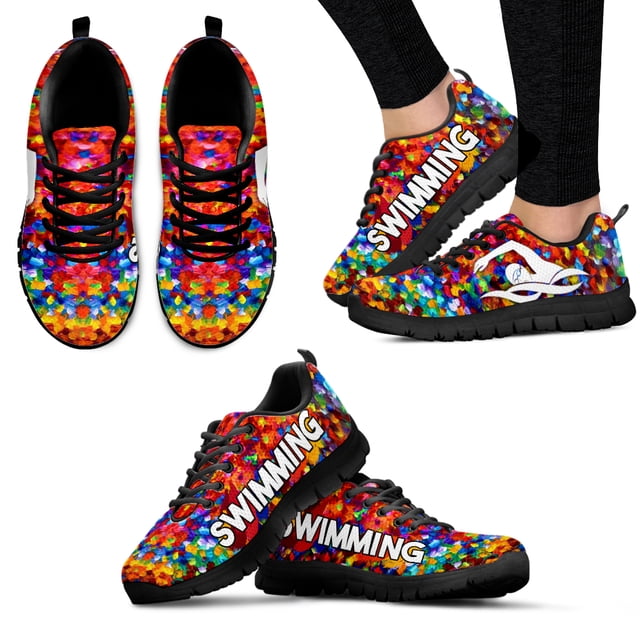 Zapatillas deportivas de moda con diseño de natación, golf y pickleball, con estampado de pintura artística colorida, para deportes, aficiones y amor.