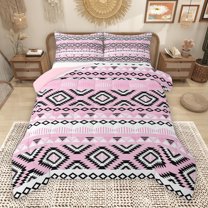 Manfei Pink Bohemian Aztec Bedding Comforter Set, Vintage Black Triangle Twin Comforter Sets, Teen Kid Adult Reversible Bedding Set, Luxury Bedroom Decor, 2 Pieces