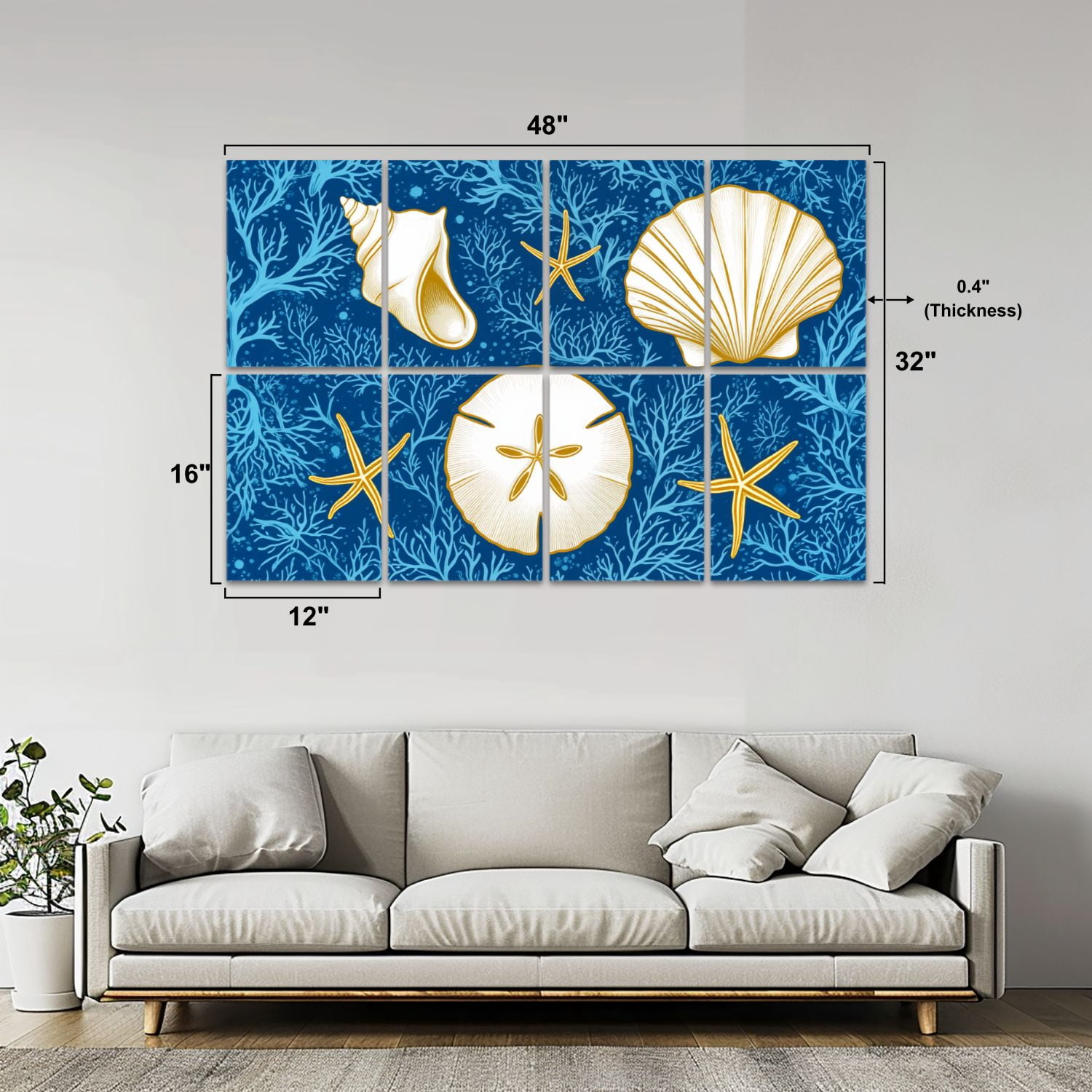 8 Pack Art Acoustic Panels Sound Absorbing Ocean Inspired Seashore boho Decorative Soundproof Wall Panels Self Adhesive for Nursery Game Room Bedroom 48"x32"