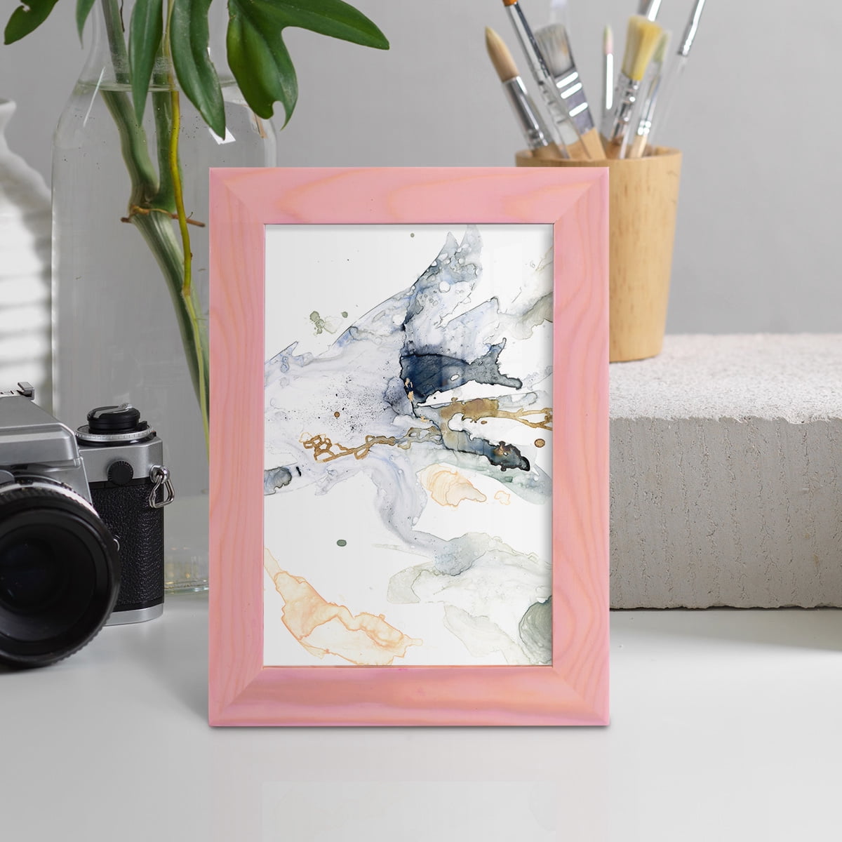 Organic Interlace II -Framed Print w/glass-Sunset Pink