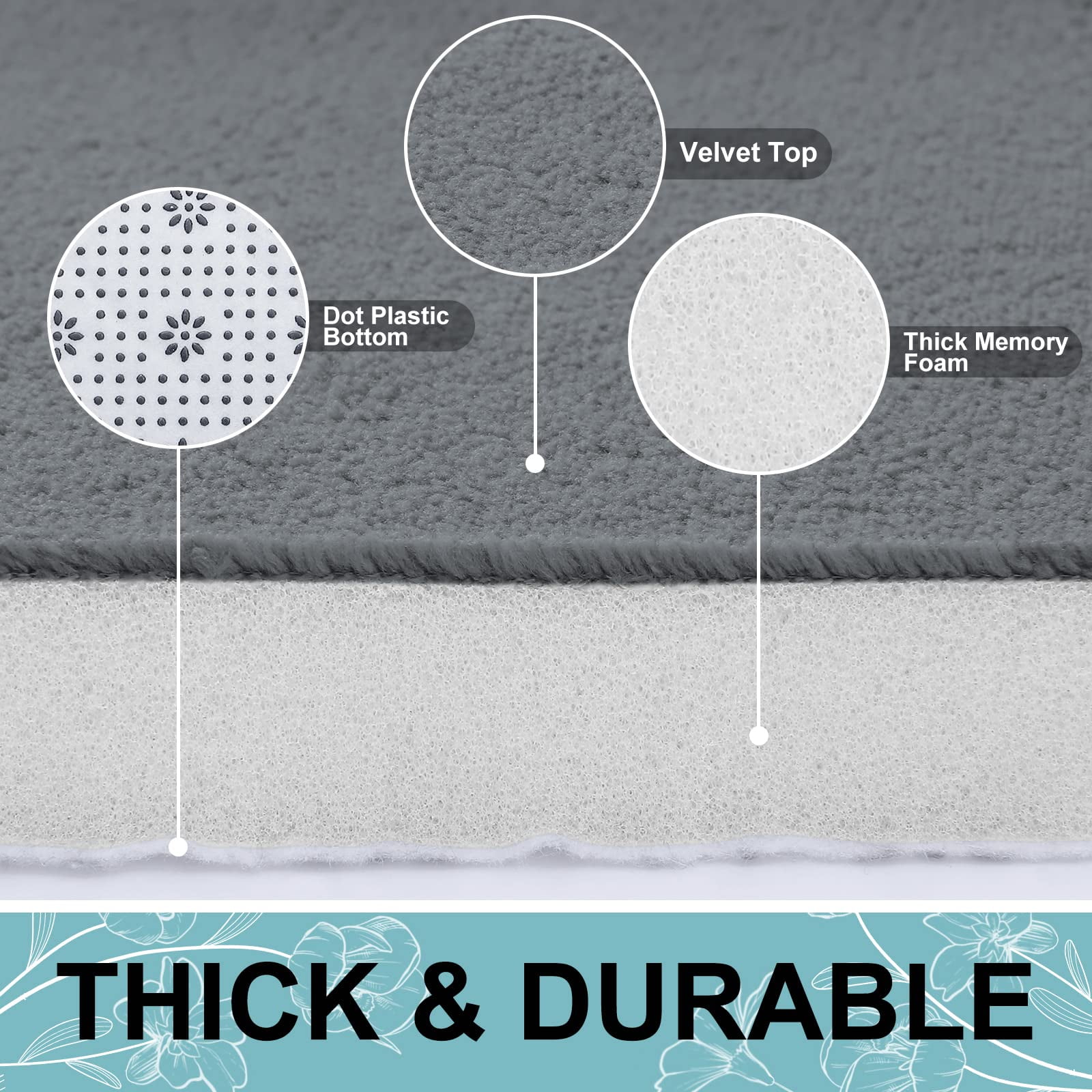 Buganda Memory Foam Bathroom Rugs, Absorbent Non-Slip Bath Mat for Bathroom, Soft Washable Bath Rug, 16"×24", Dark Grey