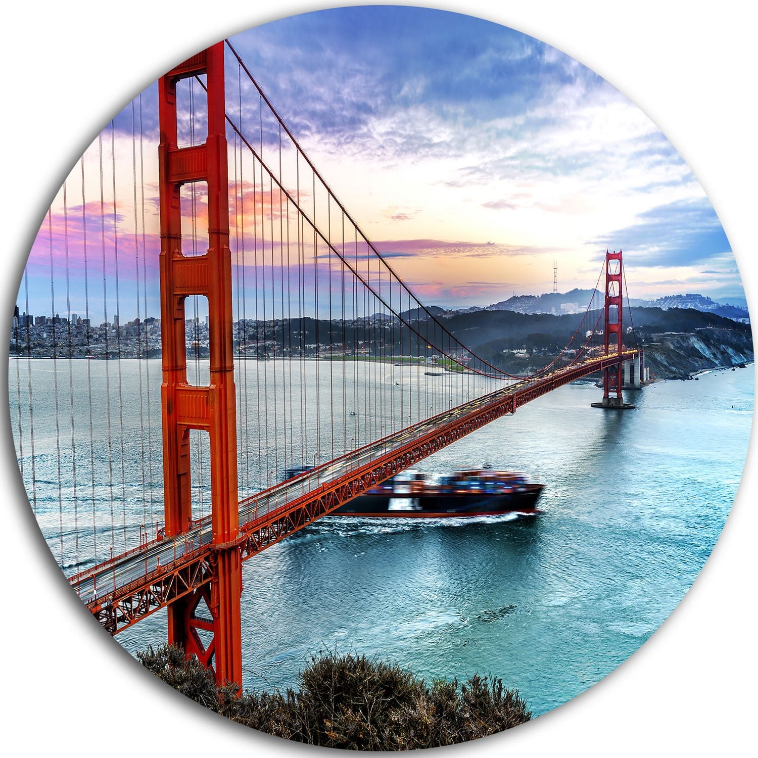 Design Art Golden Gate in San Francisco' Ultra Glossy Sea Bridge Metal Circle Wall Art