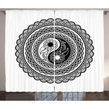 Black And White Curtains 2 Panels Set Asian Yin Yang Symbol With