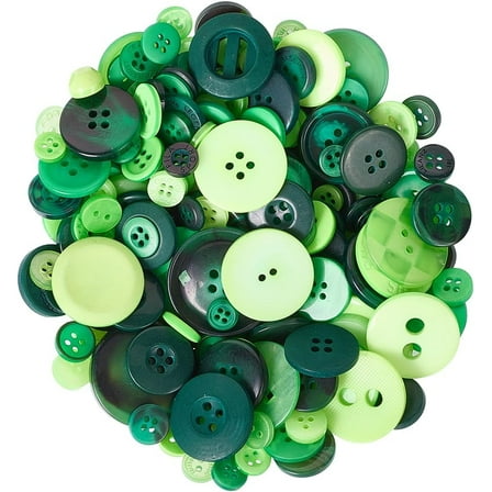 Resin Buttons 4-Hole Flat Round Green 9~34x2~6mm Hole: 1.6~2.5mm 150g/set