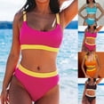 thumbnail image 5 of Inleife Two Piece Swimsuits for Women Women's Fashionable High Waisted Split Color Stripe Swimsuit, 5 of 5