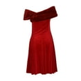 thumbnail image 5 of VEKDONE Women Velvet Tube Dress with Removable Shawl A-Line Swing Cocktail Dresses Formal Wedding Guest Prom Party Midi Dress Red M, 5 of 7