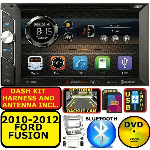 Power Precision 6.2" HD Touchscreen Car Radio Stereo for 2010-12 Ford Fusion, Bluetooth, USB, DVD/CD