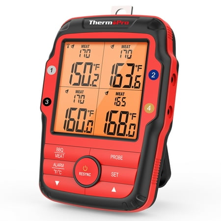 ThermoPro - Long Range Wireless Meat Thermometer with 4 Probes - Red