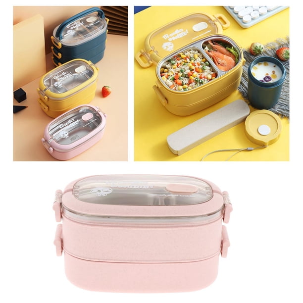Caja Bento portátil de japonés a prueba de fugas perfecl de acero inoxidable para niños y adultos 2 capas de rosa Caja de almuerzo