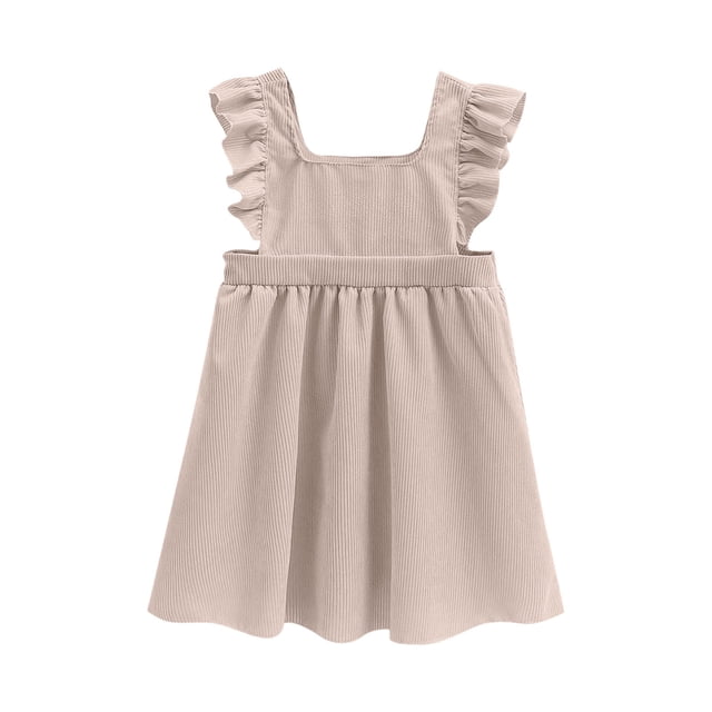 biudgviw Robes pour Filles Tout-Petits Sans Manches à Volants Col Carré en Velours Côtelé Robe d'Été Décontractée Ligne A 2-10 Ans