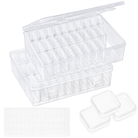 Topsome Bead Organizer Box, 60Pcs Small Plastic Bead Organizers and Storage with Hinged Lid and Labels, Mini Clear Bead Storage Containers for Jewelry Making, Diamond DIY, Craft Storage Organizer